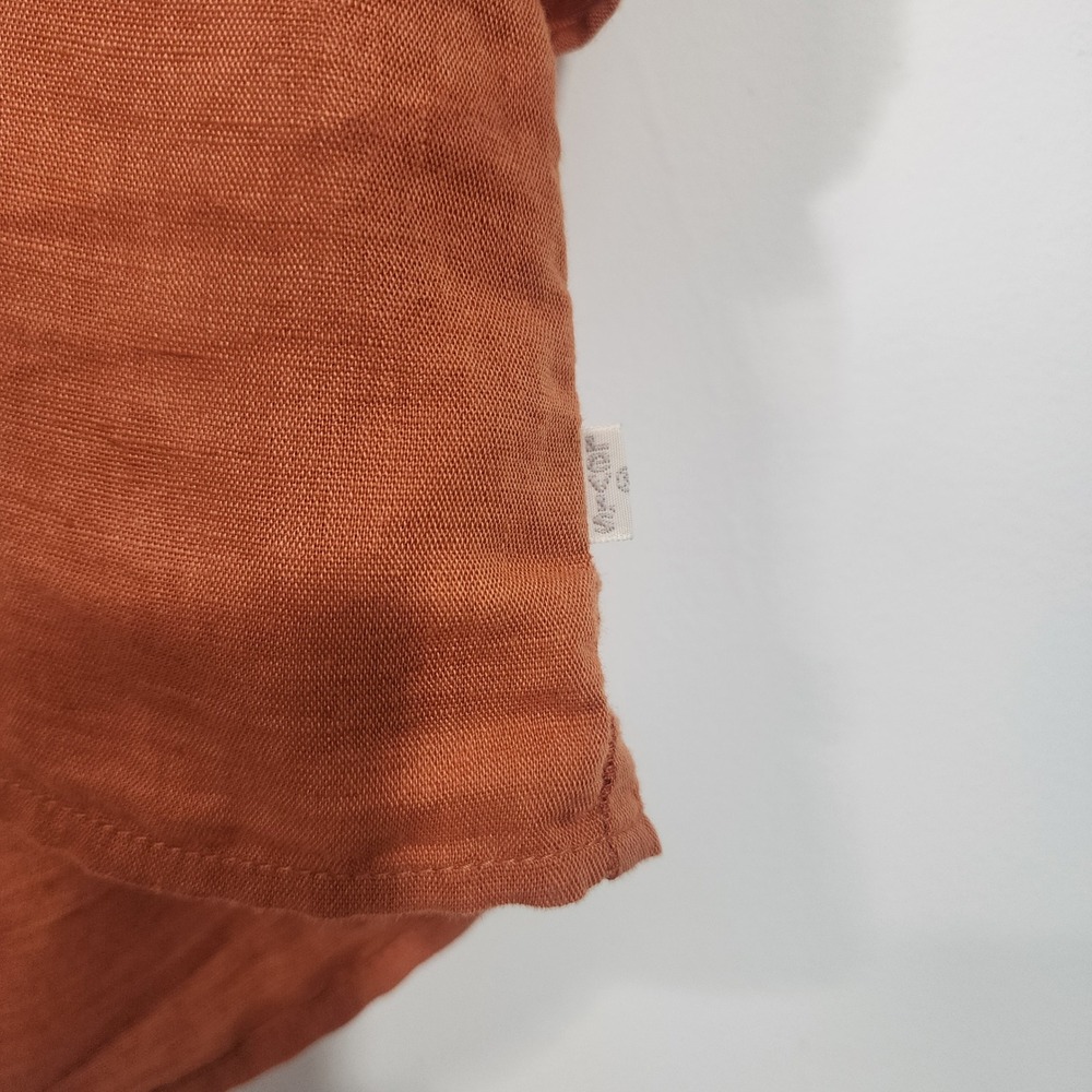 Levi's Linen cotton Blend Tie Front Crop Top XL Orange Puff Sleeve Boho - Picture 6 of 9